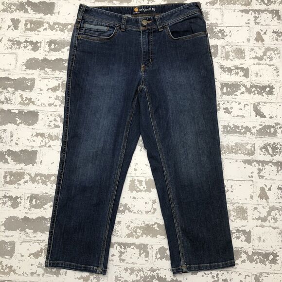 Carhartt Jeans Womens 8 Crop W32 Leg L21.5 Original Fit Tapered Capri Dark Wash - Picture 1 of 14